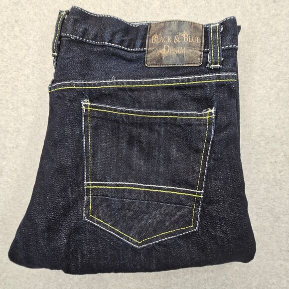Black & Blue Denim Men's Jeans Dark Wash 38x32 Cotton Straight Leg - Picture 1 of 10